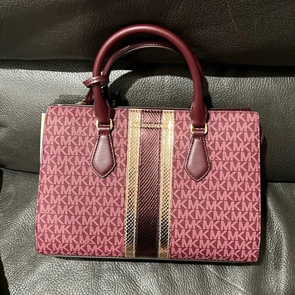 Michael Kors Burgundy and Gold Satchel - Picture 10 of 13